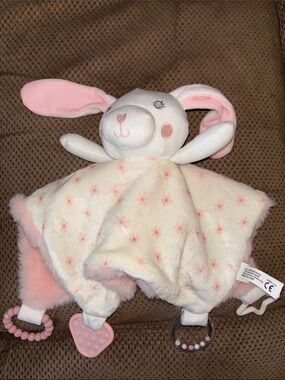 Dream Gro Activity Bunny Rabbit Pink and White Sensory Security Blankie Lovey
